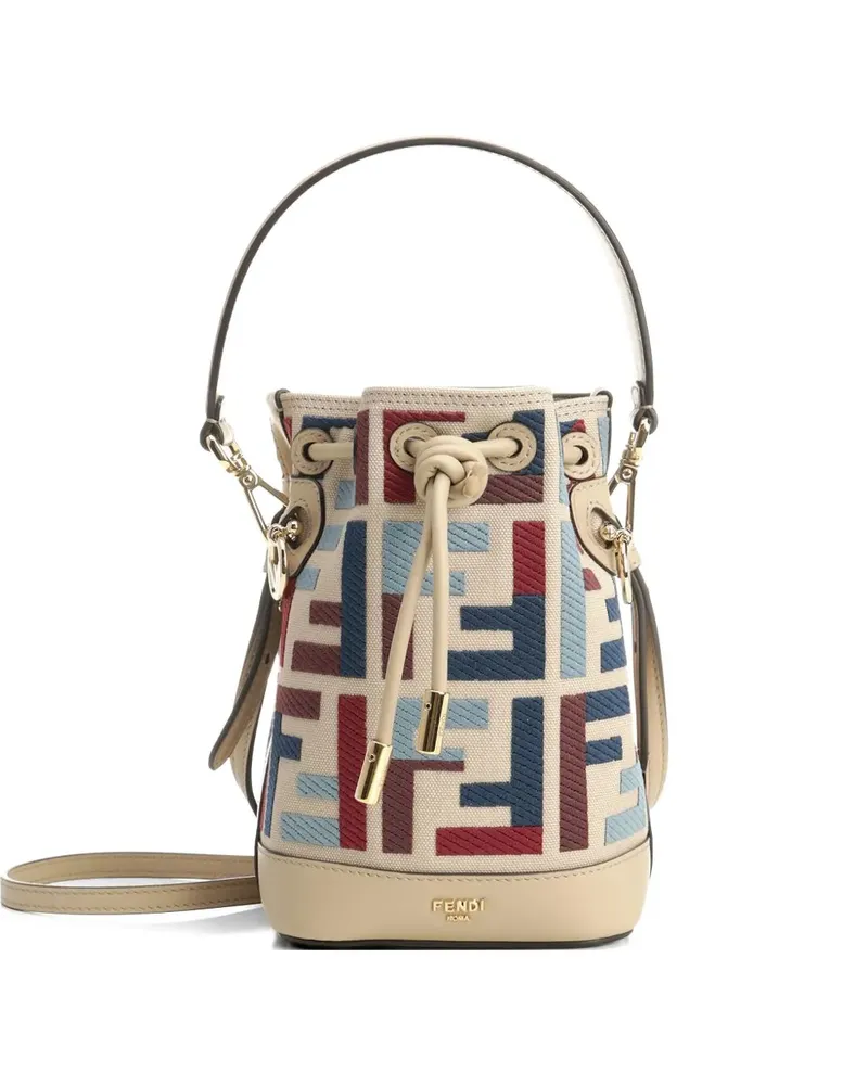 Fendi Mon Tresor FF-embroidered bucket bag - Nude Nude