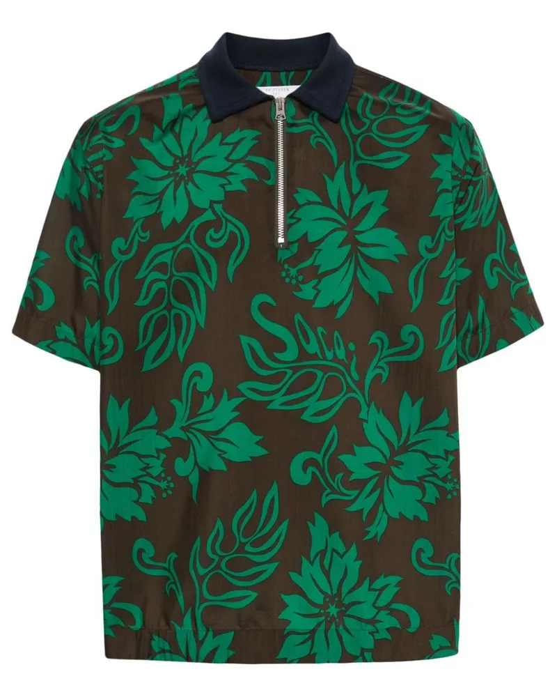 Sacai Poloshirt mit Blumenmuster - Grün Grün