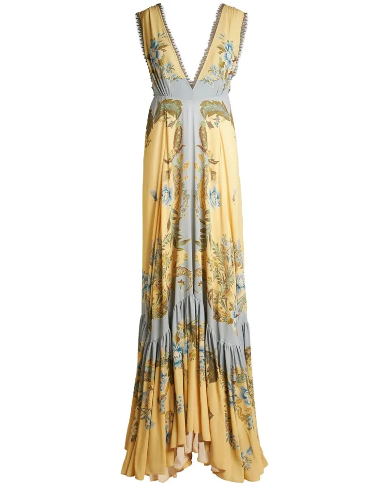 Etro Kleid aus Chinakrepp mit Blumen-Print - Gelb Gelb