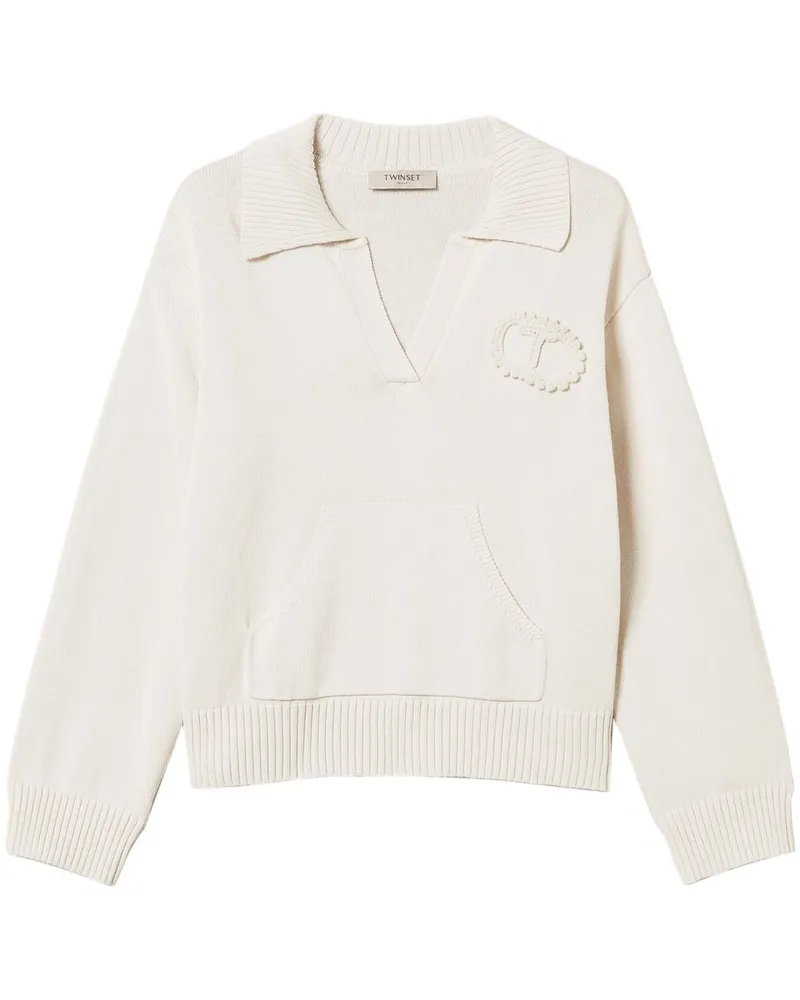 Twin-Set Polo-Pullover mit gehäkeltem Patch - Nude Nude