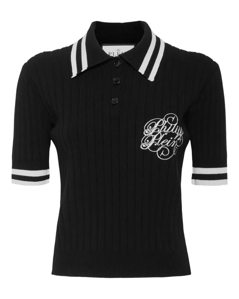Philipp Plein Geripptes Stricktop mit Logo - Schwarz Schwarz