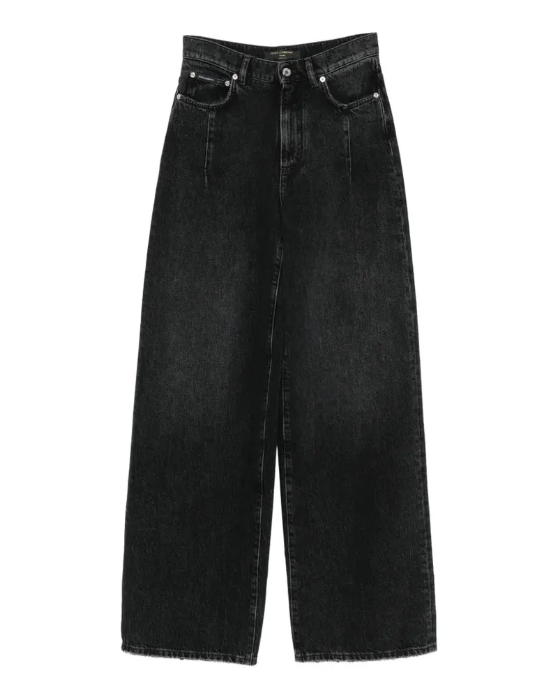 Dolce & Gabbana Wide-Leg-Jeans mit Logo-Schild - Schwarz Schwarz