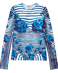 Jean Paul Gaultier Gestreiftes T-Shirt mit Blumen-Print Blau