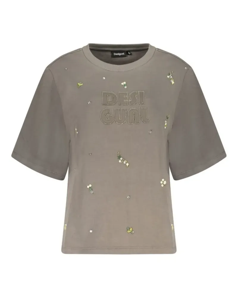 Desigual T-Shirt mit perlenverziertem Logo - Grau Grau