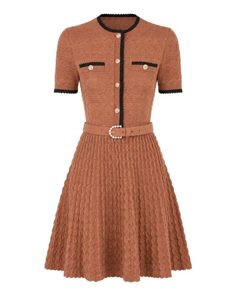 Self-Portrait brown pointelle knit mini dress - Braun Braun
