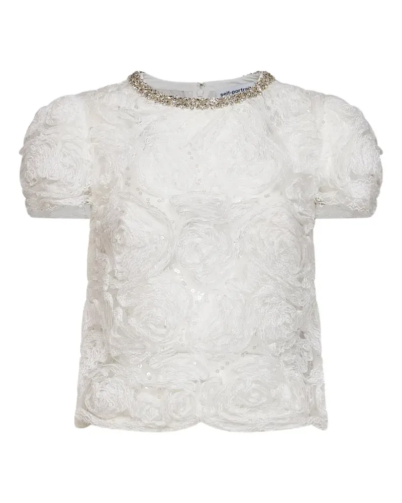 Self-Portrait sequin-embellished lace top - Weiß Weiß