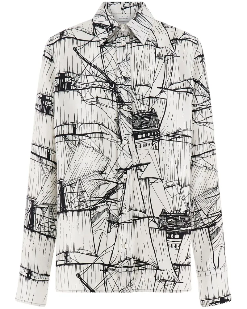 Ferragamo Seidenhemd mit grafischem Print - Weiß Weiß