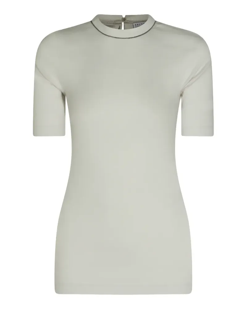 Brunello Cucinelli monili-trim ribbed-knit T-shirt - Weiß Weiß
