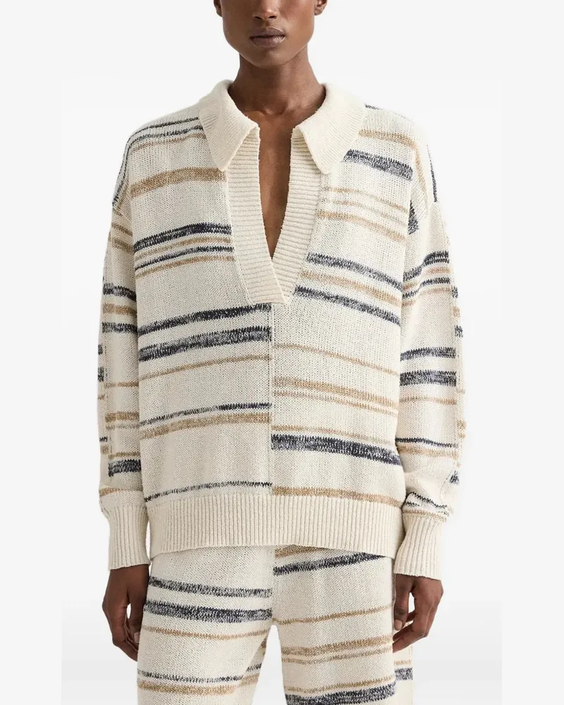 TWP stripe-intarsia V-neck sweater - Nude Nude