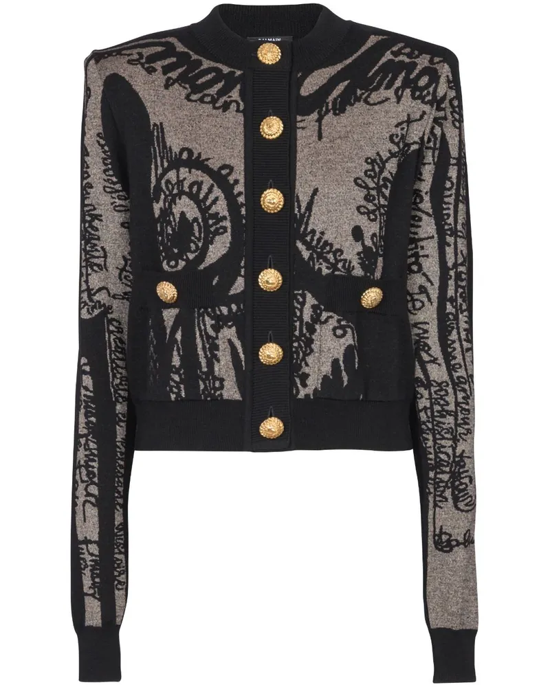 Balmain Cardigan mit Intarsien-Logo - Schwarz Schwarz