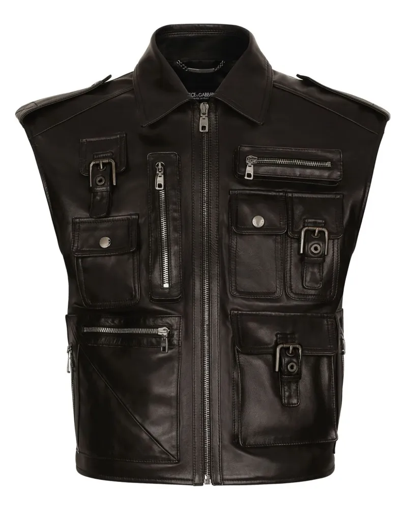 Dolce & Gabbana Bikerweste aus Leder - Schwarz Schwarz