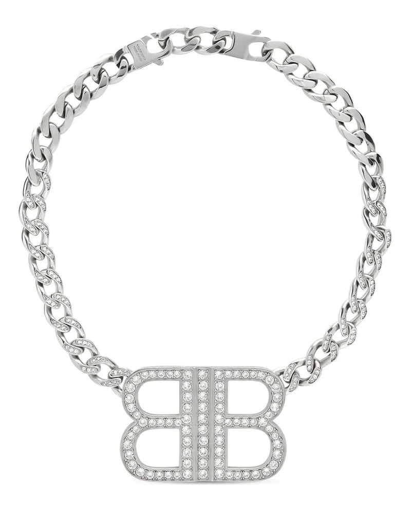Balenciaga BB 2.0 Halskette mit Kristallverzierung Silber