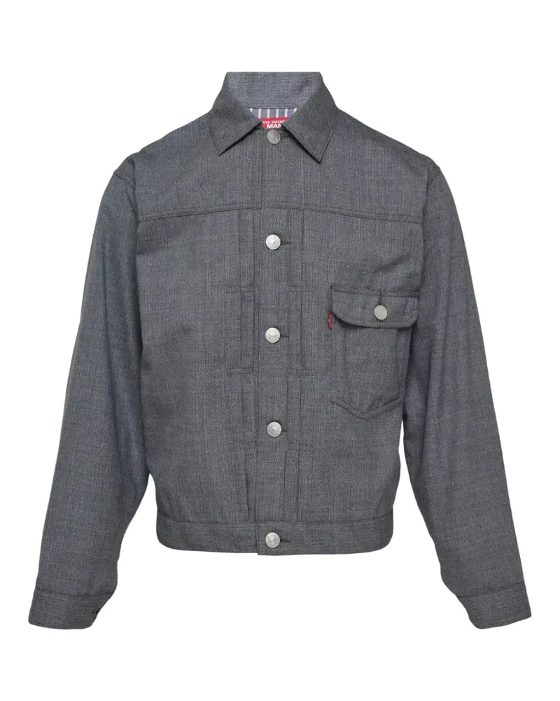Junya Watanabe pleated-back button-up deniim jacket - Grau Grau
