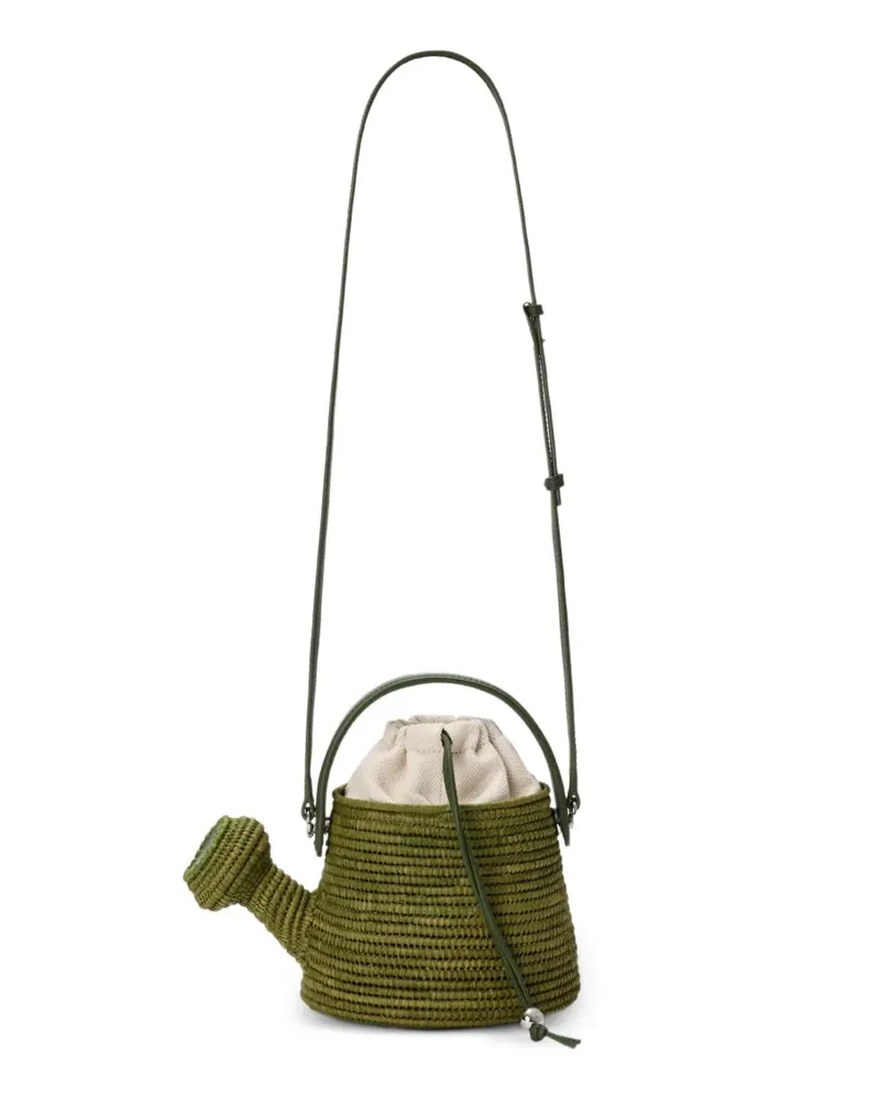 Loewe Watering Can Tasche aus Raffiabast und Kalbsleder - Grün Grün