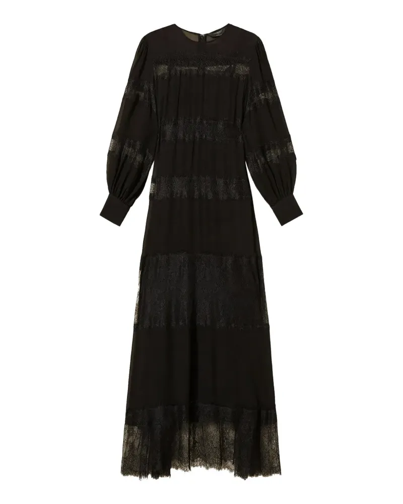 Twin-Set Langes Kleid aus Georgette und Spitze - Schwarz Schwarz