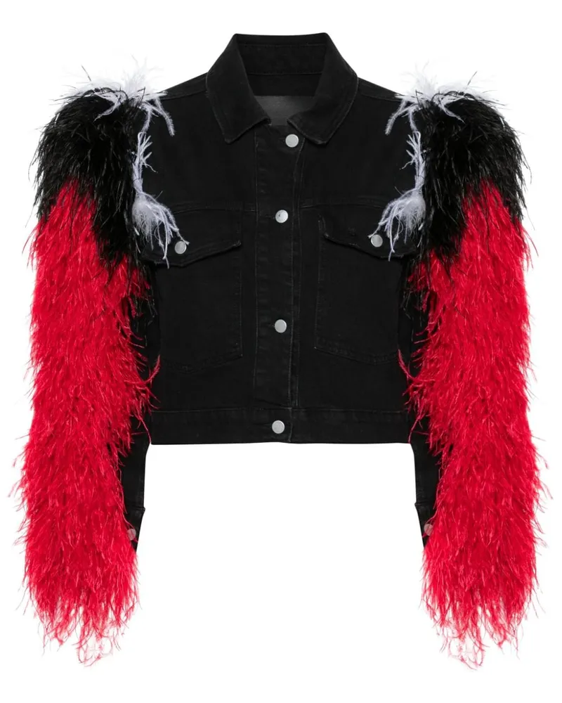 LOULOU Jeansjacke mit Federn - Schwarz Schwarz