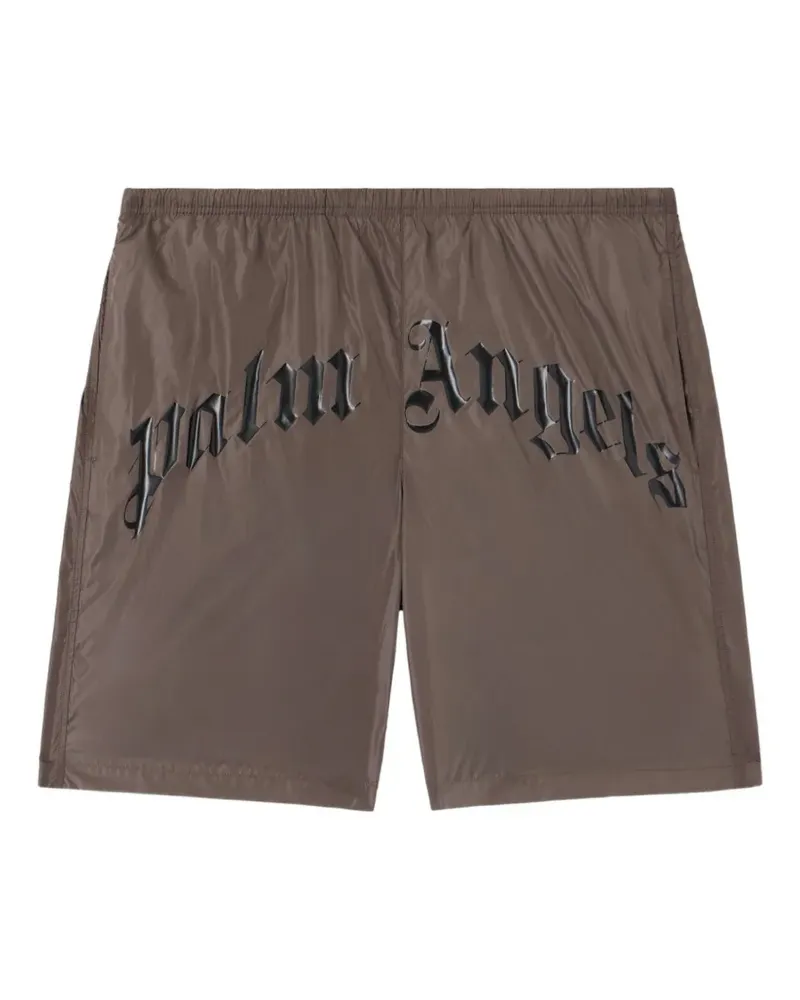 Palm Angels Badeshorts mit gebogenem Logo - Braun Braun