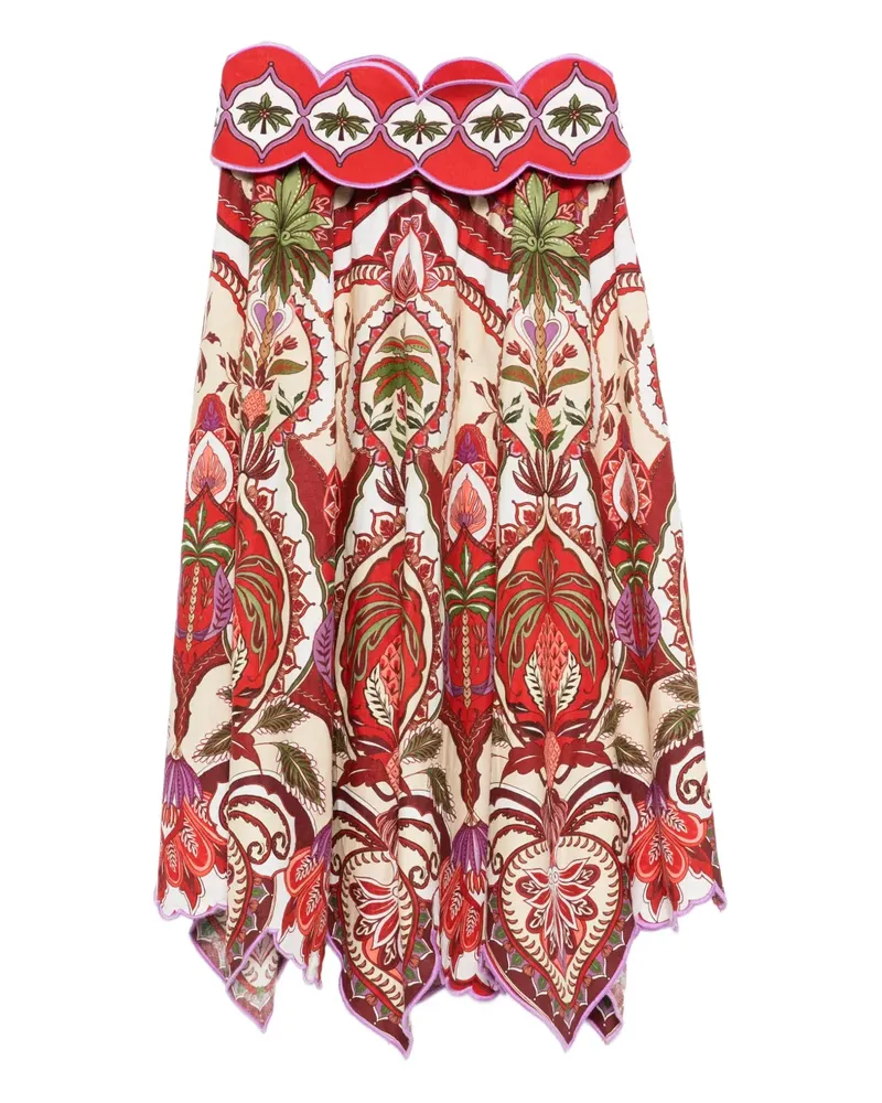 FARM Rio scalloped printed midi skirt - Rot Rot