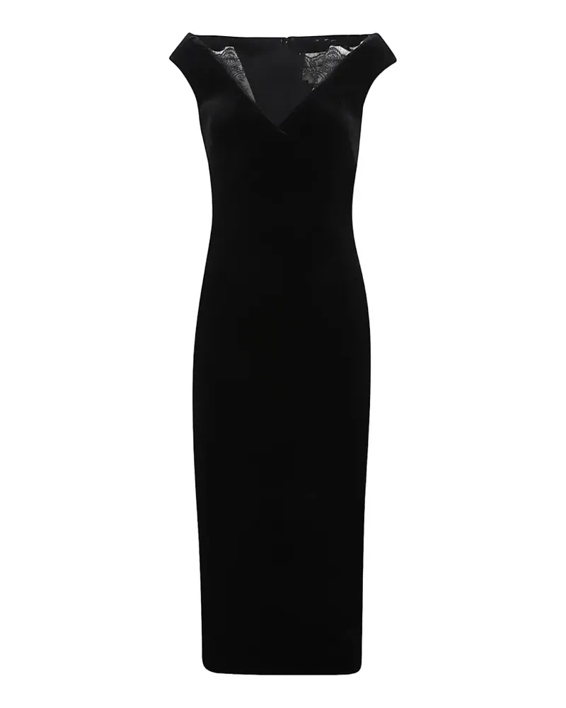 Roland Mouret lace-trim velvet midi dress - Schwarz Schwarz