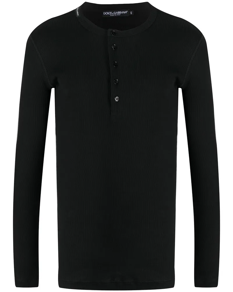 Dolce & Gabbana Fein geripptes Langarmshirt - Schwarz Schwarz