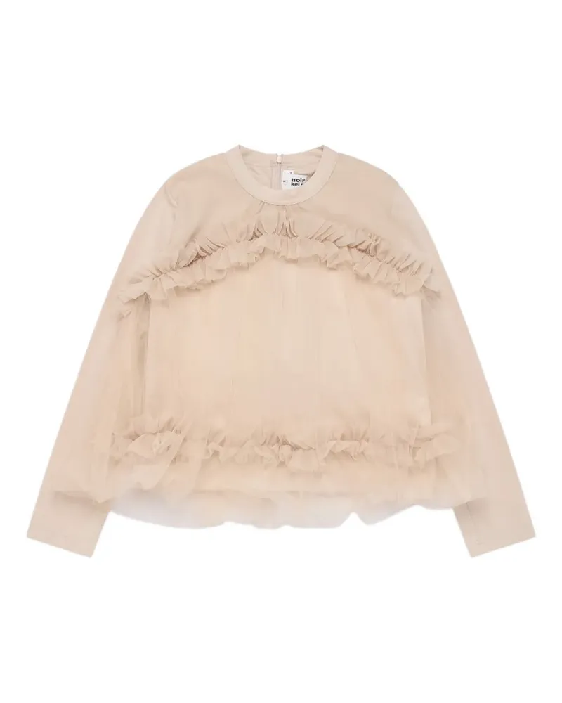 Noir Kei Ninomiya ruffled tulle-panelled top - Nude Nude