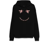 Fleece-Hoodie mit Einhorn-Stickerei - Schwarz