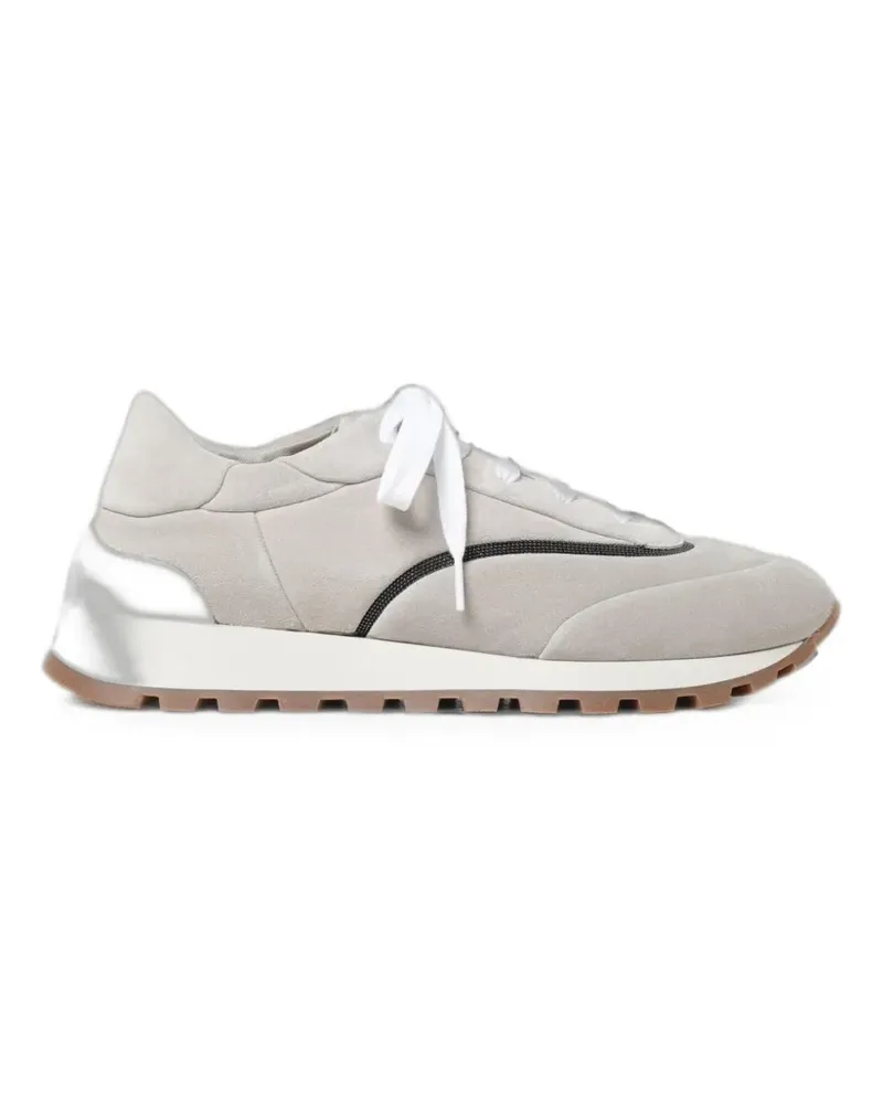 Brunello Cucinelli suede-finish panelled sneakers - Grau Grau