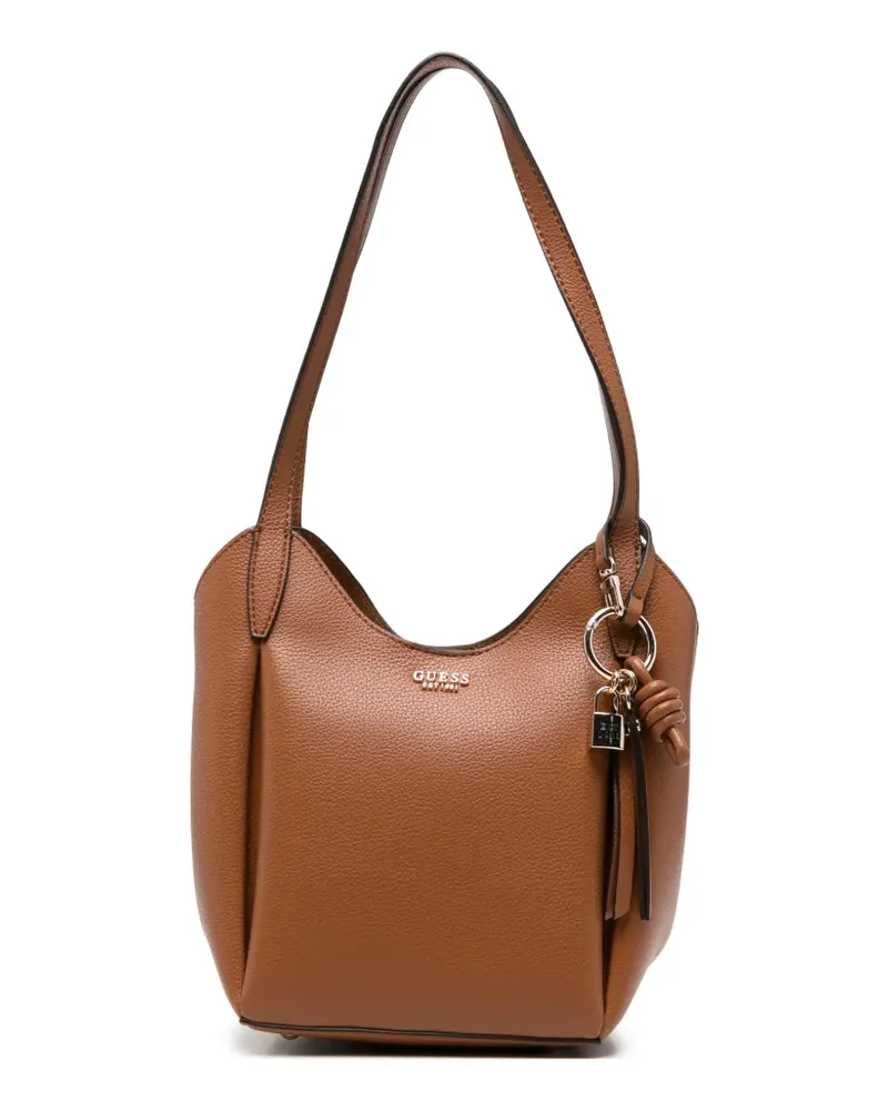 Guess Gekörnte Melody Schultertasche mit Logo-Schild - Braun Braun