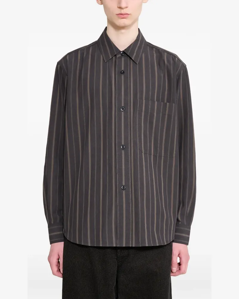 Margaret Howell Gestreiftes Basic Hemd - Schwarz Schwarz