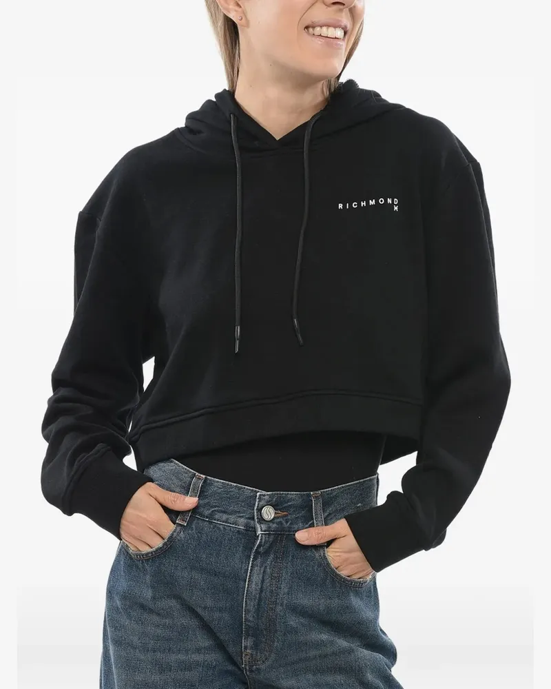 John Richmond logo-print cropped hoodie - Schwarz Schwarz