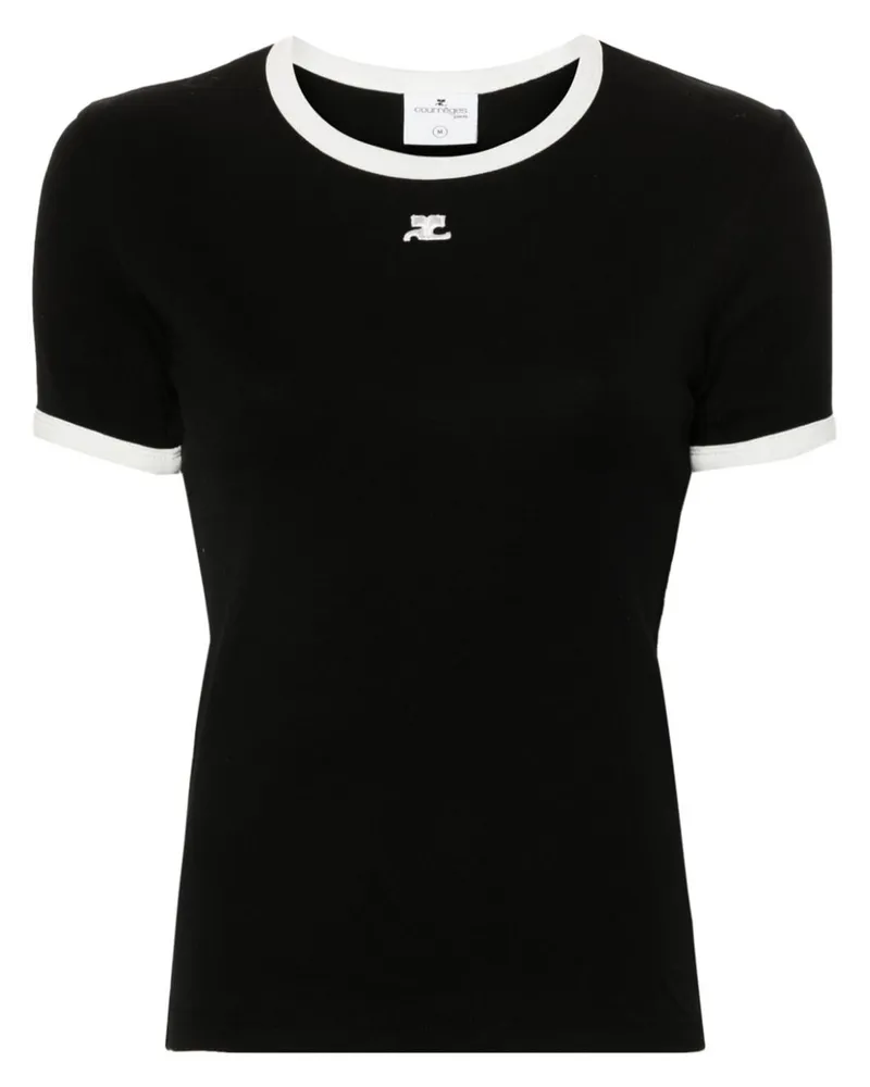 Courrèges Logo-Patch-T-Shirt mit Kontrastbesatz - Schwarz Schwarz