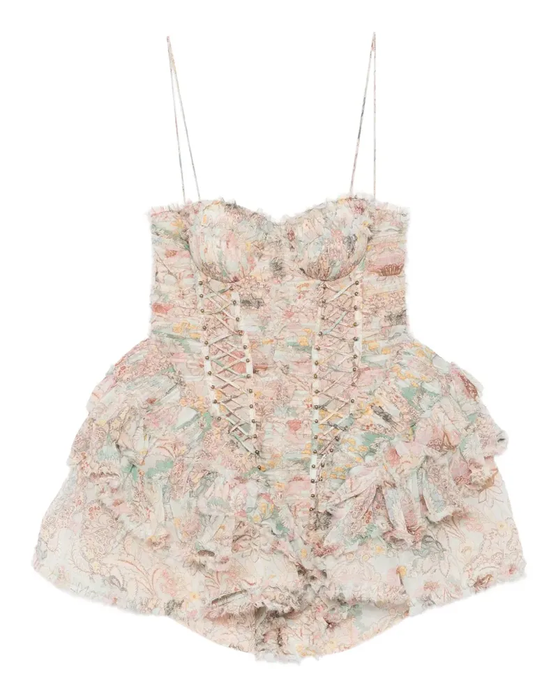 Zimmermann ruffled lace-up mini dress - Nude Nude
