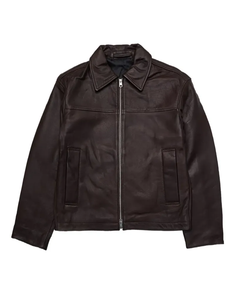 Selected zip-up leather jacket - Braun Braun