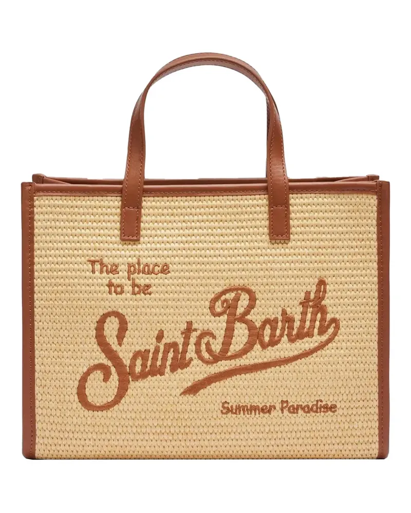 MC2 Saint Barth logo-embroidered woven shoulder bag - Nude Nude