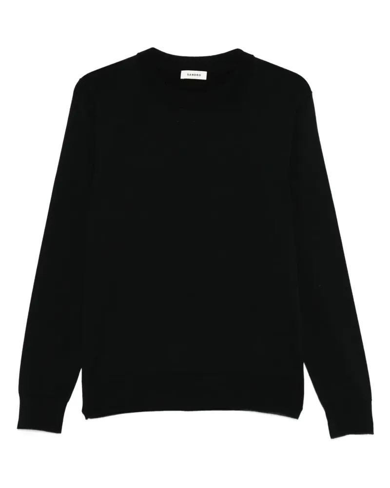 Sandro Rundhals-Pullover mit geripptem Saum - Schwarz Schwarz