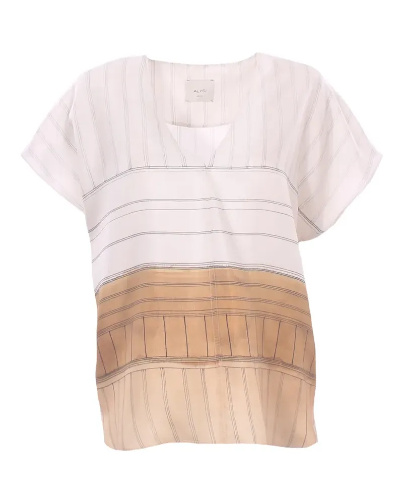 ALYSI Gestreifte Bluse mit V-Ausschnitt - Rosa Rosa