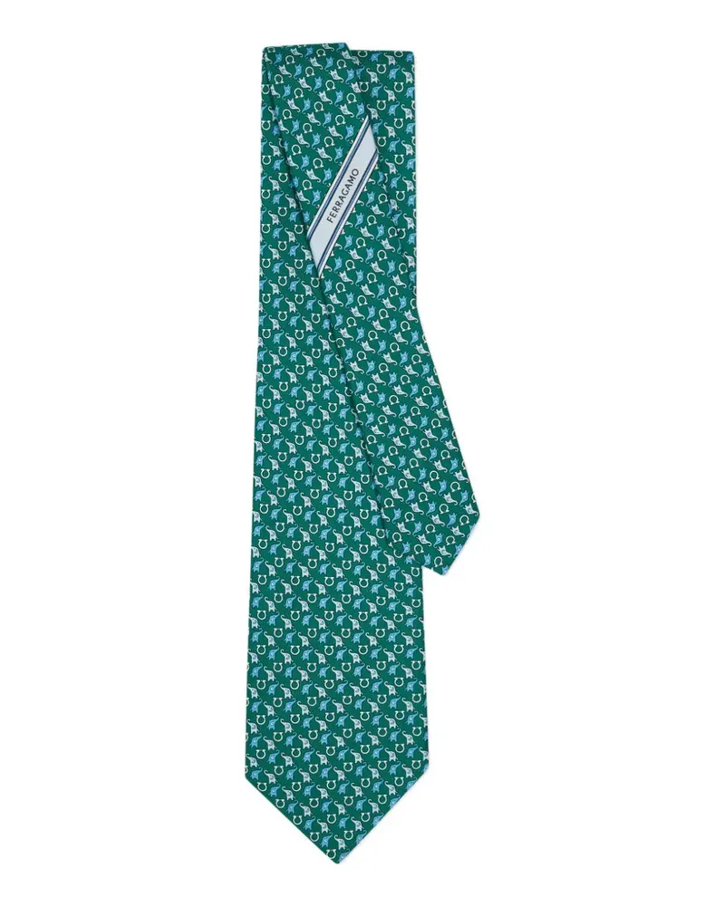Ferragamo Seidenkrawatte mit Elefanten-Print - Grün Grün