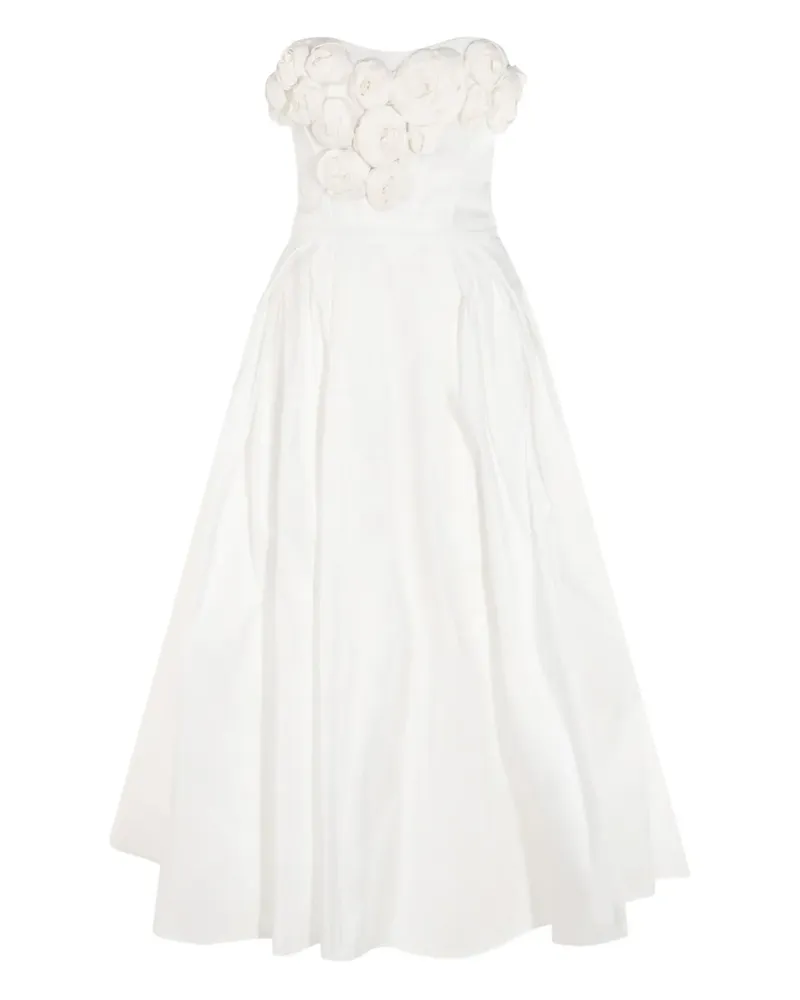 Elisabetta Franchi Gabardine-Midikleid mit Rosenapplikation - Weiß Weiß