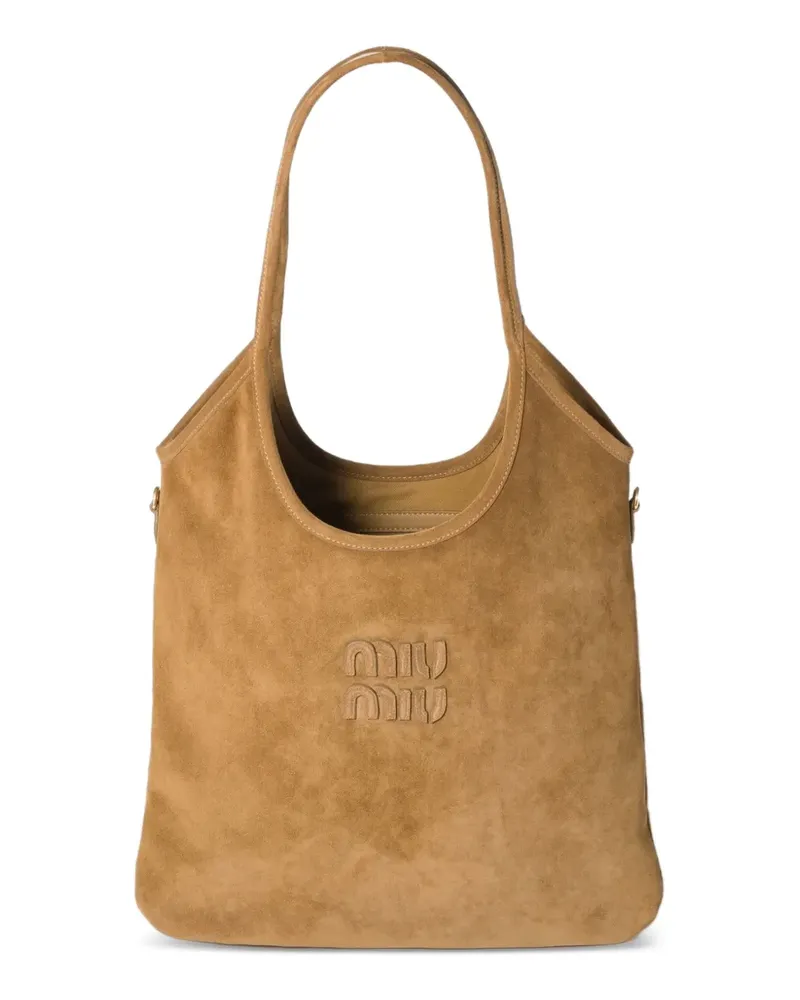 Miu Miu Ivy Schultertasche aus Wildleder mit Logo-Detail - Braun Braun