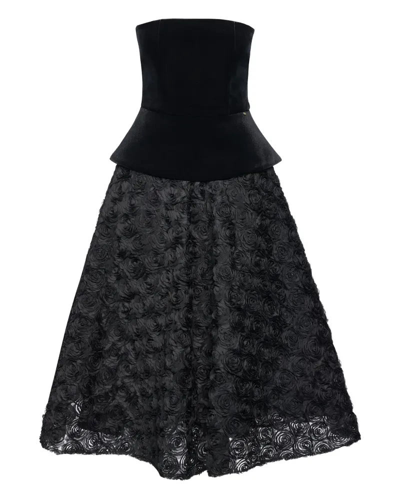 NISSA petal-layered velvet midi dress - Schwarz Schwarz