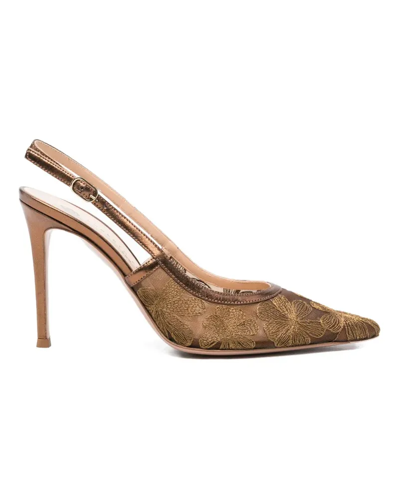FESTA Milano Zeus floral-embroidered mesh pumps - Braun Braun