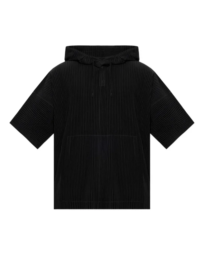 Issey Miyake pleated short-sleeve hoodie - Schwarz Schwarz