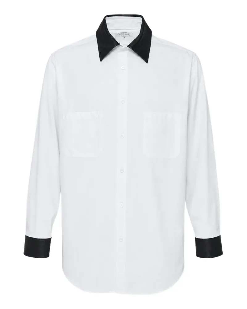 Yohji Yamamoto leather-trim long-sleeve shirt - Weiß Weiß