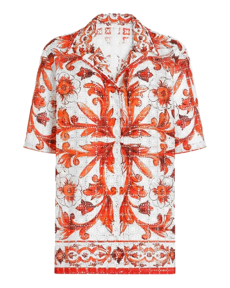 Dolce & Gabbana Spitzenhemd mit Majolica-Print - Weiß Weiß