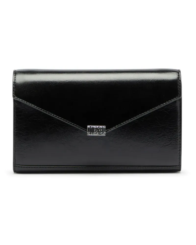 Diesel wallet purse in shiny wrinkled leather - Schwarz Schwarz