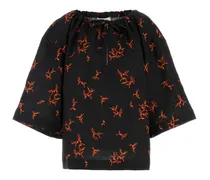 Leinenbluse mit Print - Schwarz