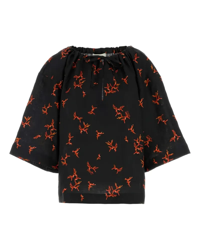 Fendi Leinenbluse mit Print - Schwarz Schwarz