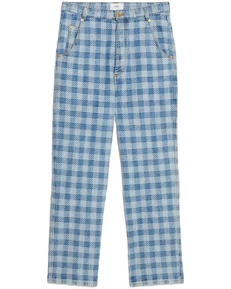AMI Paris Karierte Alex Straight-Leg-Jeans - Blau Blau