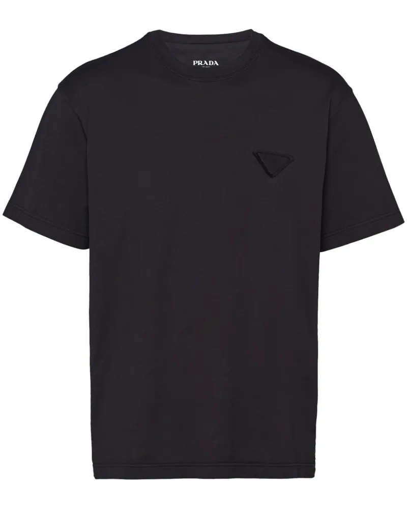 Prada T-Shirt mit Logo-Patch - Schwarz Schwarz