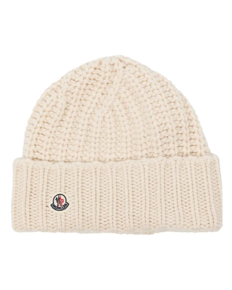 Moncler Kaschmirmütze mit Logo-Print - Weiß Weiß
